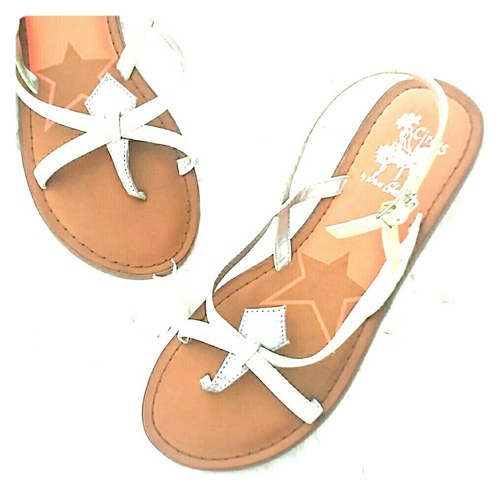 Sam Edelman Strappy Silver White Sandals Flats 8.5 - Picture 8 of 8